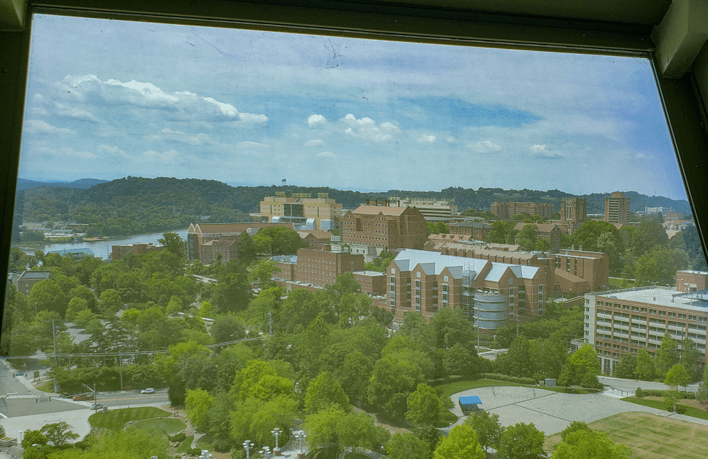 View out the Sunsphere Window World’s Fair Park Knoxville
