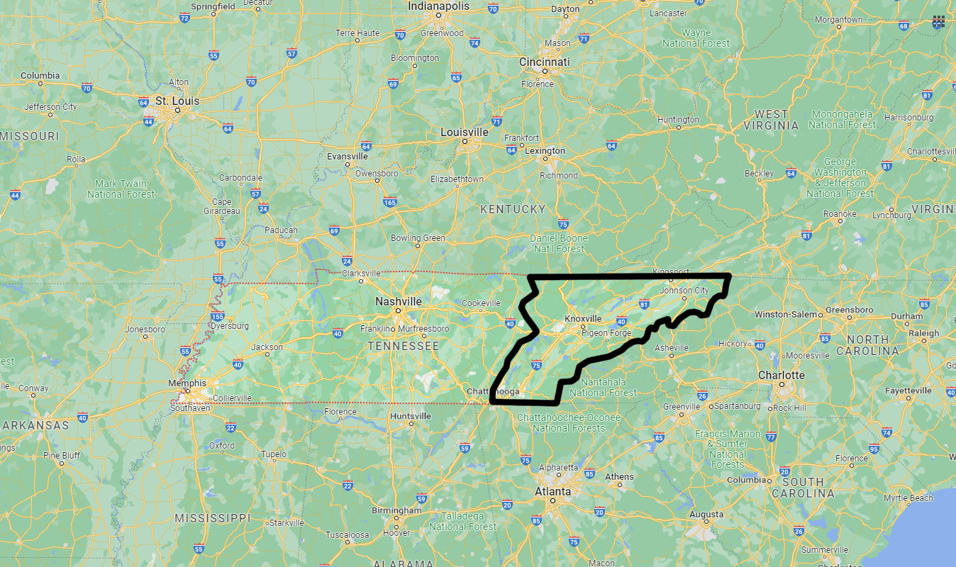 Map of Tennessee with Time Zones
